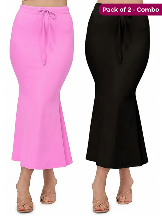 Pack of 2-Baby Pink-Black-Comfort Lycra 4 Way Fabric Saree Shapewear For Women