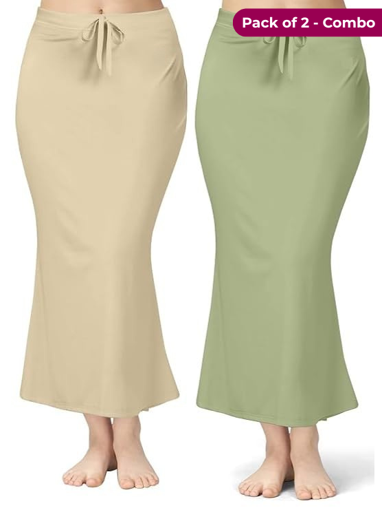 Pack of 2 Beige & Light Green Pista Comfort Lycra 4 Way Fabric Saree Shapewear For Women
