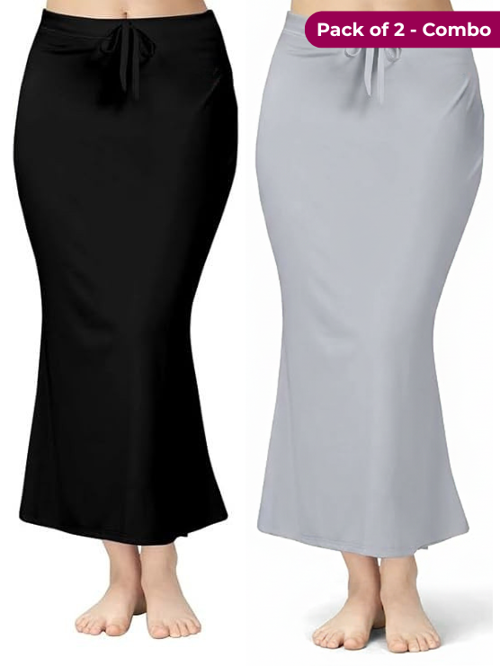 Pack of 2-Black-Grey-Comfort Lycra 4 Way Fabric Saree Shapewear For Women