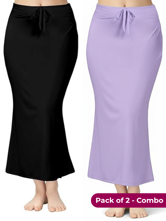 Pack of 2 - Black & Lavender Comfort Lycra 4 Way Fabric Saree Shapewear For Women