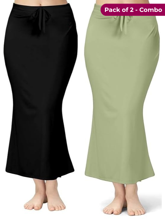 Pack of 2 Black & Light Green Pista Comfort Lycra 4 Way Fabric Saree Shapewear For Women