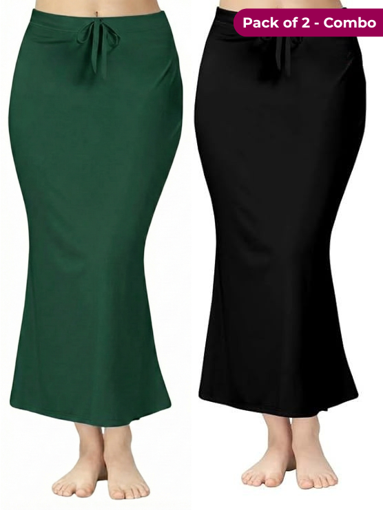 Pack of 2 Dark Green & Black Comfort Lycra 4 Way Fabric Saree Shapewear For Women