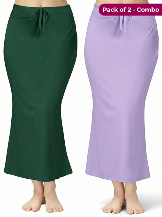 Pack of 2 Dark Green & Lavender Comfort Lycra 4 Way Fabric Saree Shapewear For Women