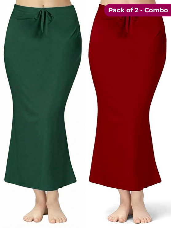 Pack of 2 Dark Green & Maroon Comfort Lycra 4 Way Fabric Saree Shapewear For Women