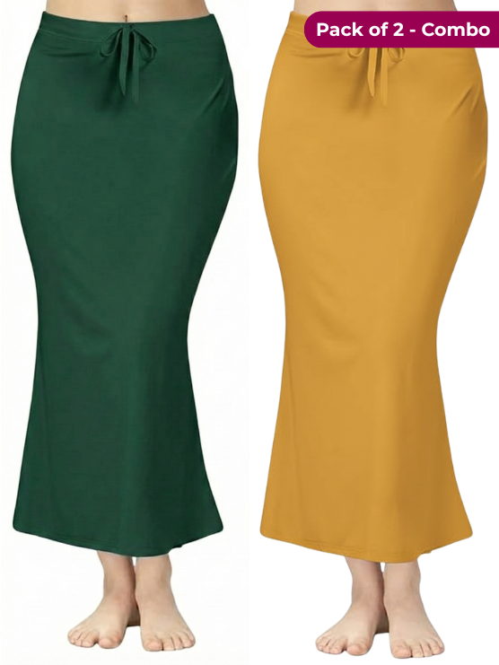 Pack of 2 Dark Green & Mustard Comfort Lycra 4 Way Fabric Saree Shapewear For Women
