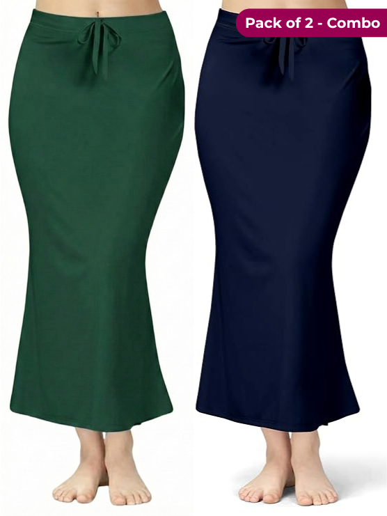 Pack of 2 Dark Green & Navy Blue Comfort Lycra 4 Way Fabric Saree Shapewear For Women