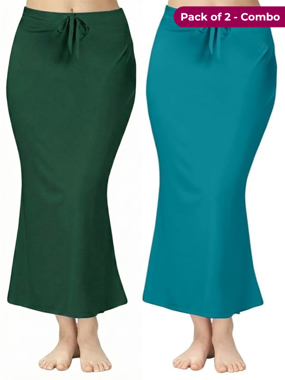 Pack of 2 Dark Green & Peacock Green Comfort Lycra 4 Way Fabric Saree Shapewear For Women