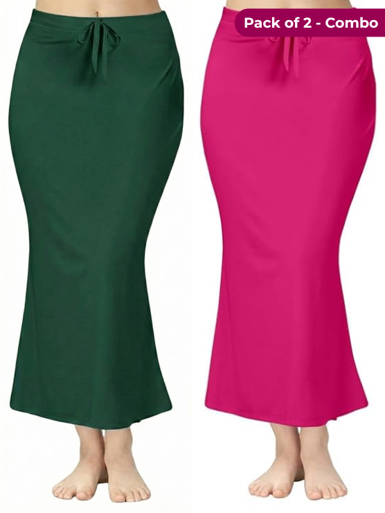 Pack of 2 Dark Green & Pink Comfort Lycra 4 Way Fabric Saree Shapewear For Women