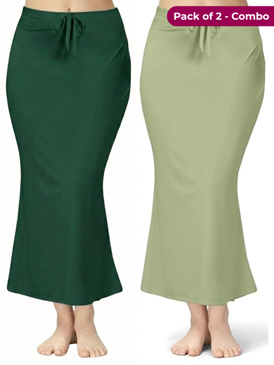 Pack of 2 Dark Green & Light Green Pista Comfort Lycra 4 Way Fabric Saree Shapewear For Women