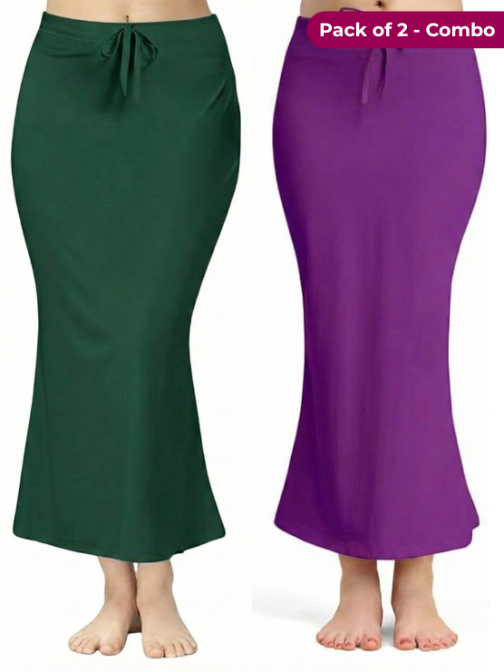 Pack of 2 Dark Green & Purple Comfort Lycra 4 Way Fabric Saree Shapewear For Women