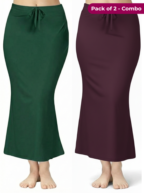 Pack of 2 Dark Green & Wine Comfort Lycra 4 Way Fabric Saree Shapewear For Women