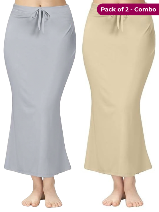 Pack of 2 Grey & Beige Comfort Lycra 4 Way Fabric Saree Shapewear For Women