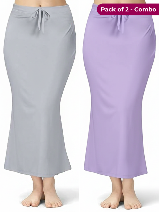 Pack of 2 Grey & Lavender Comfort Lycra 4 Way Fabric Saree Shapewear For Women