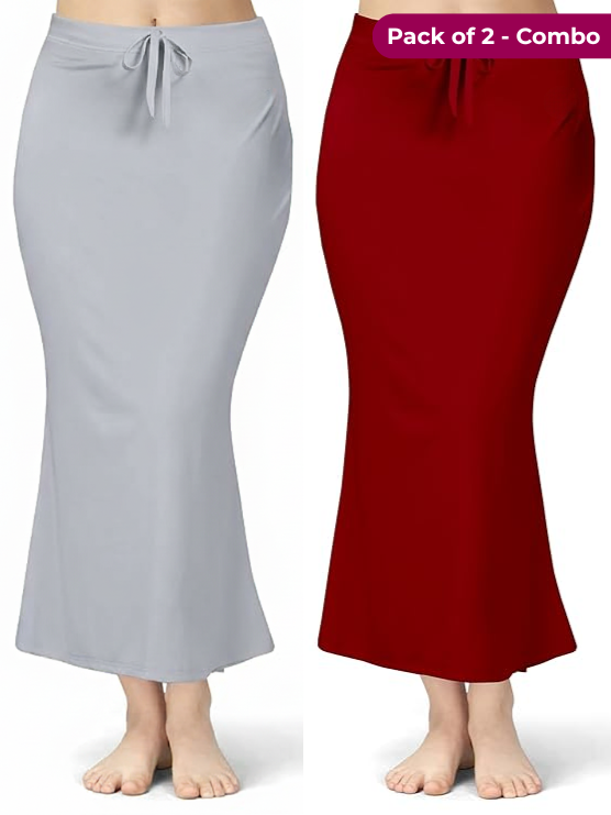 Pack of 2 Grey & Maroon Comfort Lycra 4 Way Fabric Saree Shapewear For Women