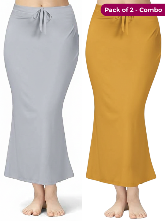 Pack of 2 Grey & Mustard Comfort Lycra 4 Way Fabric Saree Shapewear For Women