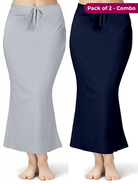 Pack of 2 Grey & Navy Blue Comfort Lycra 4 Way Fabric Saree Shapewear For Women