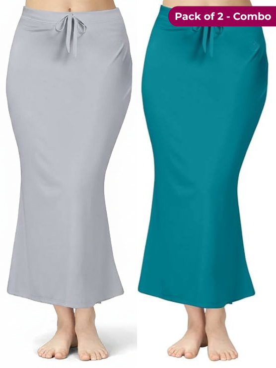 Pack of 2 Grey & Peacock Green Comfort Lycra 4 Way Fabric Saree Shapewear For Women