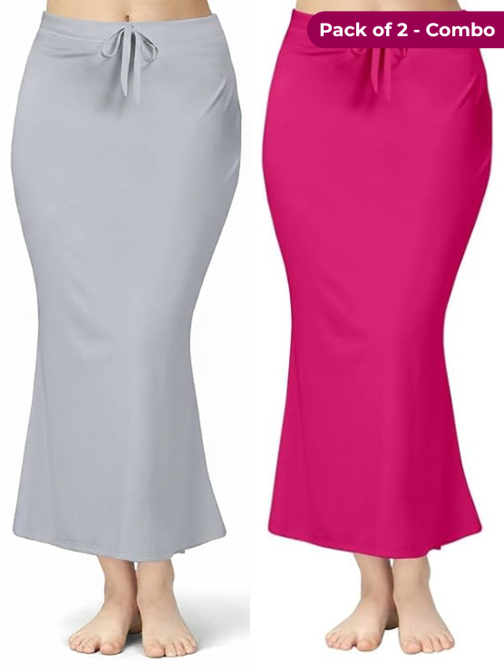 Pack of 2 Grey & Pink Comfort Lycra 4 Way Fabric Saree Shapewear For Women