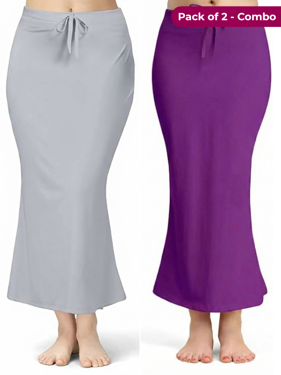 Pack of 2 Grey & Purple Comfort Lycra 4 Way Fabric Saree Shapewear For Women