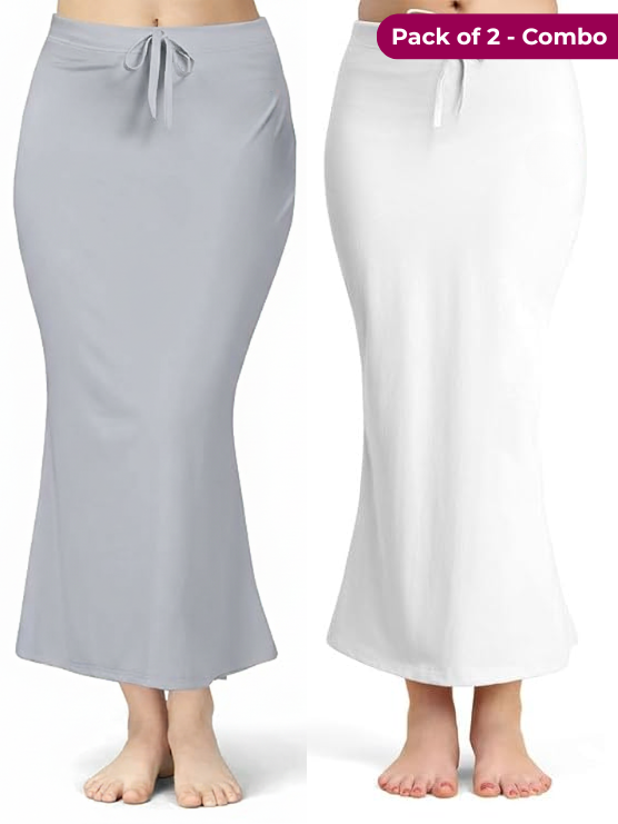 Pack of 2 Grey & White Comfort Lycra 4 Way Fabric Saree Shapewear For Women