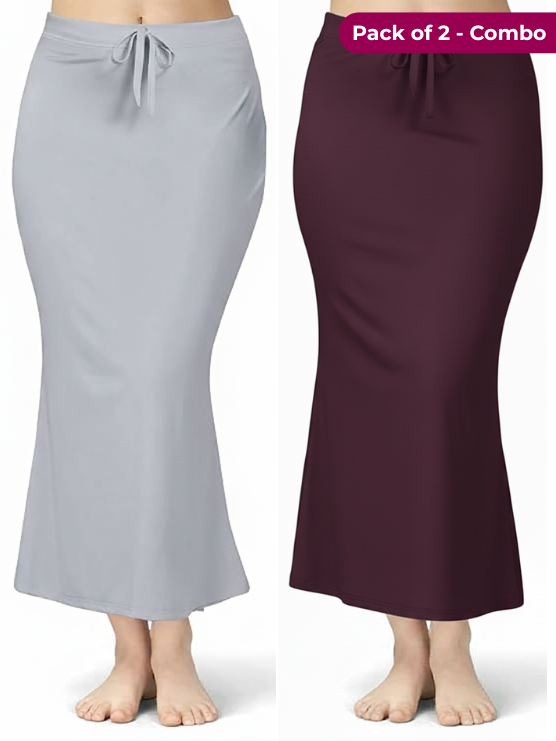 Pack of 2 Grey & Wine Comfort Lycra 4 Way Fabric Saree Shapewear For Women