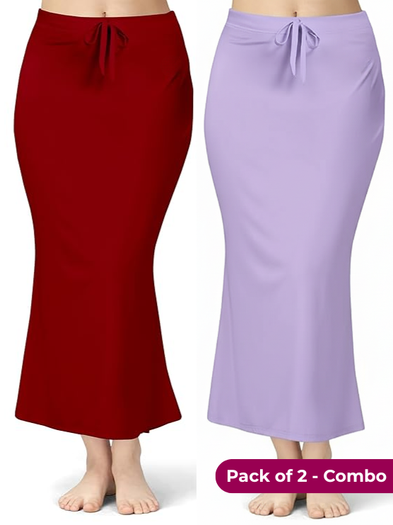 Pack of 2 - Maroon & Lavender Comfort Lycra 4 Way Fabric Saree Shapewear For Women