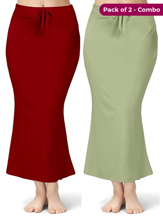 Pack of 2 Maroon & Light Green Pista Comfort Lycra 4 Way Fabric Saree Shapewear For Women