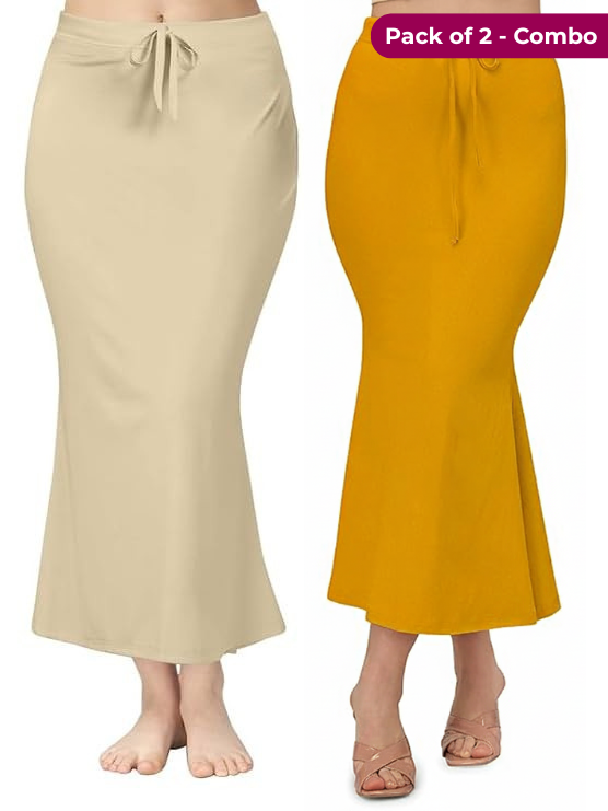 Pack of 2 Mustard & Beige Comfort Lycra 4 Way Fabric Saree Shapewear For Women