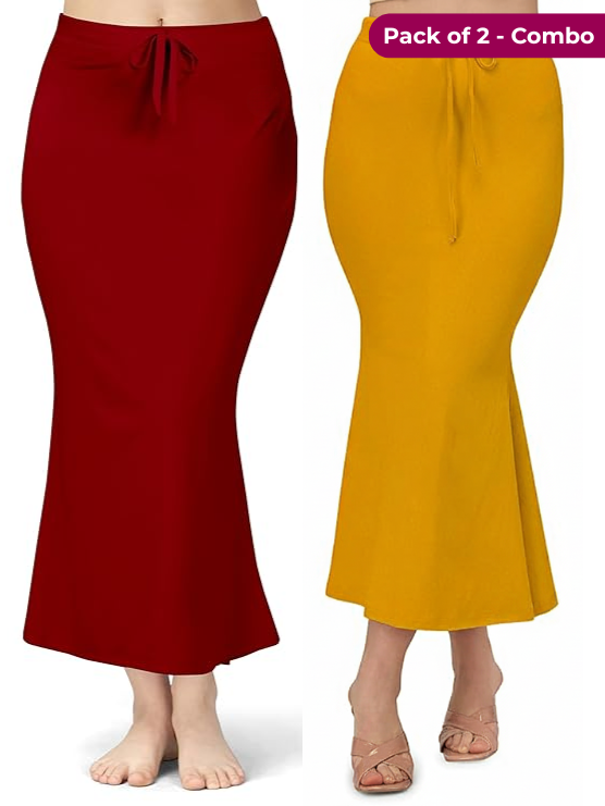Pack of 2 Mustard & Maroon Comfort Lycra 4 Way Fabric Saree Shapewear For Women