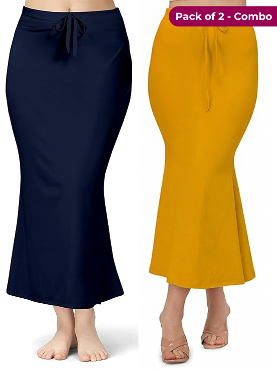 Pack of 2 Mustard & Navy Blue Comfort Lycra 4 Way Fabric Saree Shapewear For Women