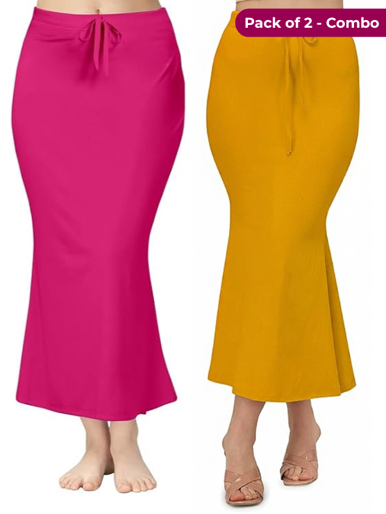 Pack of 2 Mustard & Pink Comfort Lycra 4 Way Fabric Saree Shapewear For Women
