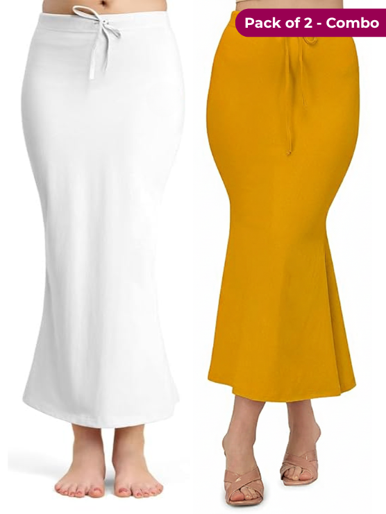 Pack of 2 Mustard & White Comfort Lycra 4 Way Fabric Saree Shapewear For Women