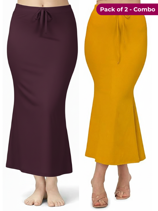 Pack of 2 Mustard & Wine Comfort Lycra 4 Way Fabric Saree Shapewear For Women