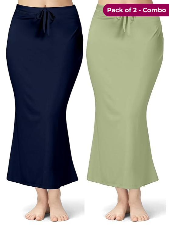 Pack of 2 Navy & Light Green Pista Comfort Lycra 4 Way Fabric Saree Shapewear For Women