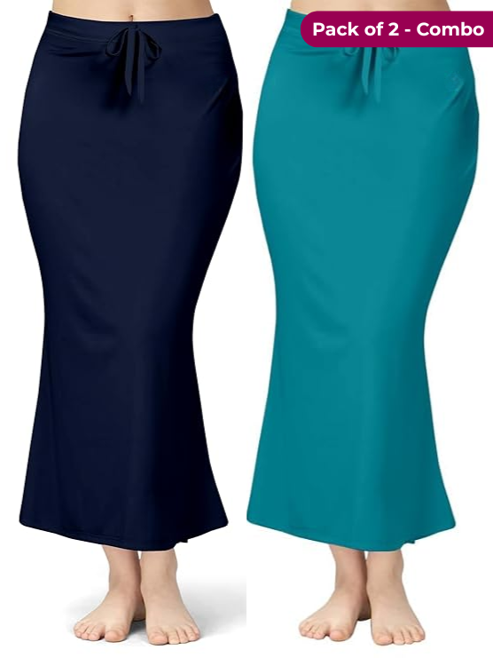 Pack of 2 Navy & Peacock Green Comfort Lycra 4 Way Fabric Saree Shapewear For Women