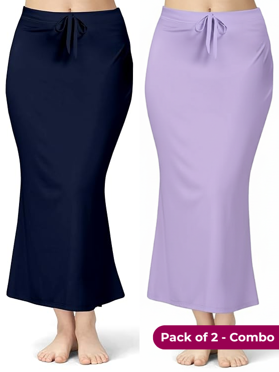 Pack of 2 - Navy & Lavender Comfort Lycra 4 Way Fabric Saree Shapewear For Women