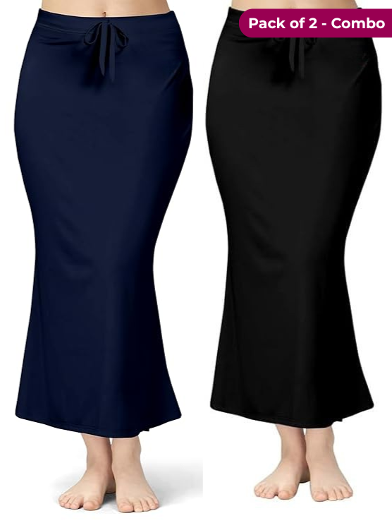 Pack of 2-Navy Blue-Black-Comfort Lycra 4 Way Fabric Saree Shapewear For Women