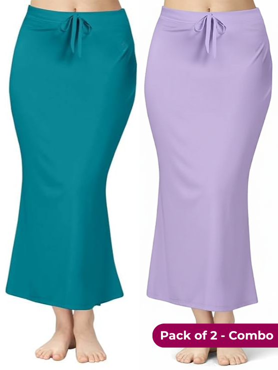 Pack of 2 - Peacock Green & Lavender Comfort Lycra 4 Way Fabric Saree Shapewear For Women