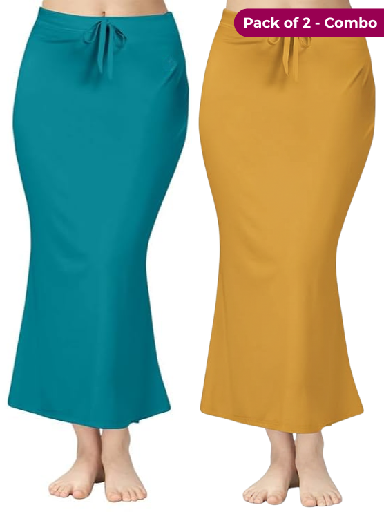 Pack of 2 Mustard & Peacock Green Comfort Lycra 4 Way Fabric Saree Shapewear For Women