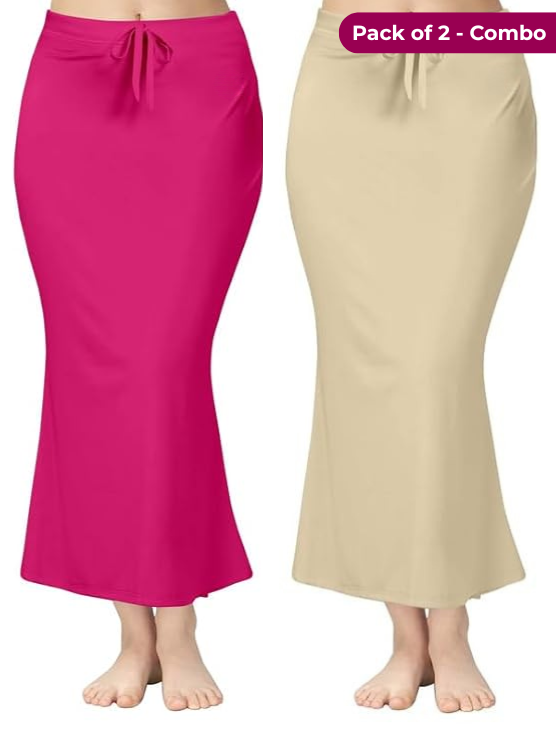 Pack of 2-Pink-Beige-Comfort Lycra 4 Way Fabric Saree Shapewear For Women
