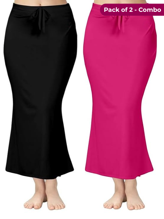 Pack of 2-Pink-Black-Comfort Lycra 4 Way Fabric Saree Shapewear For Women
