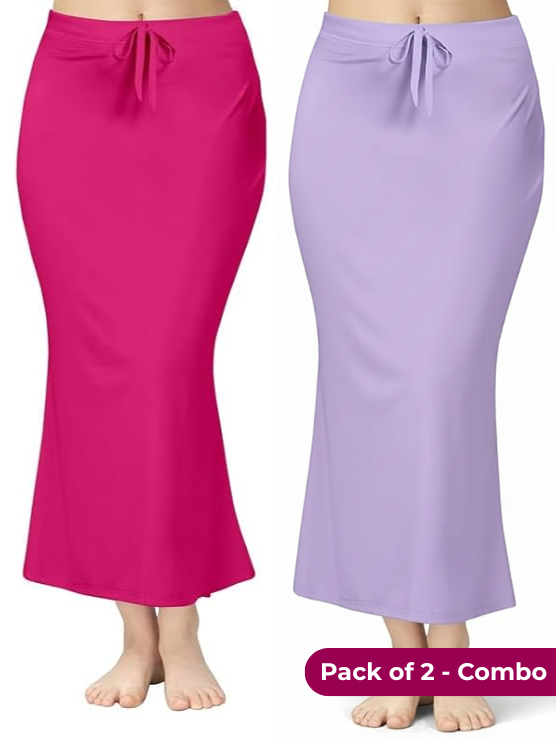 Pack of 2 - Pink & Lavender Comfort Lycra 4 Way Fabric Saree Shapewear For Women