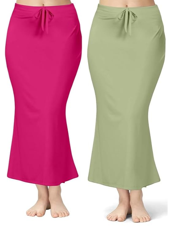 Pack of 2 Pink & Light Green Pista Comfort Lycra 4 Way Fabric Saree Shapewear For Women