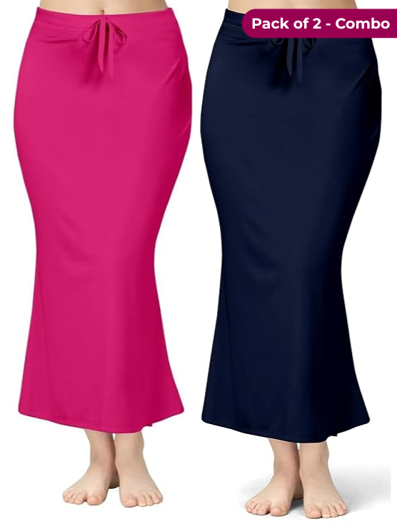 Pack of 2 Pink & Navy Comfort Lycra 4 Way Fabric Saree Shapewear For Women