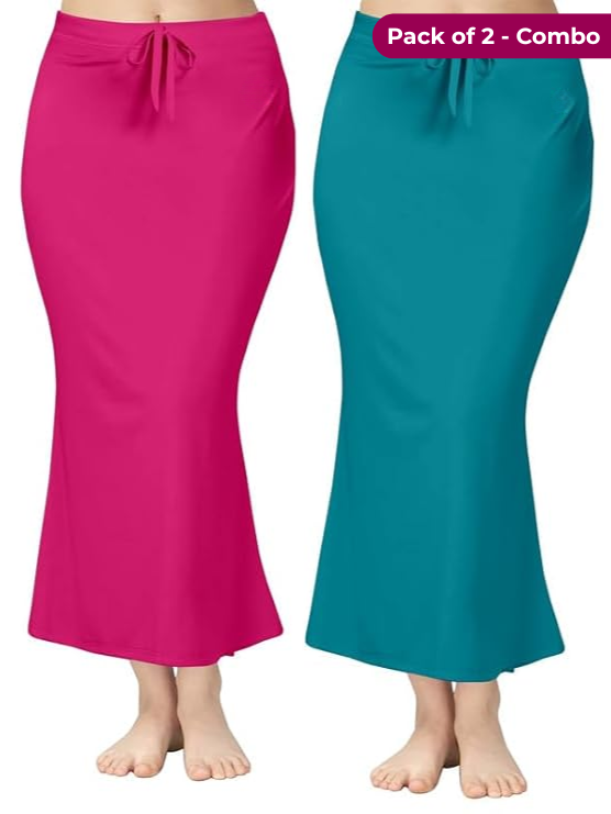 Pack of 2 Pink & Peacock Green Comfort Lycra 4 Way Fabric Saree Shapewear For Women
