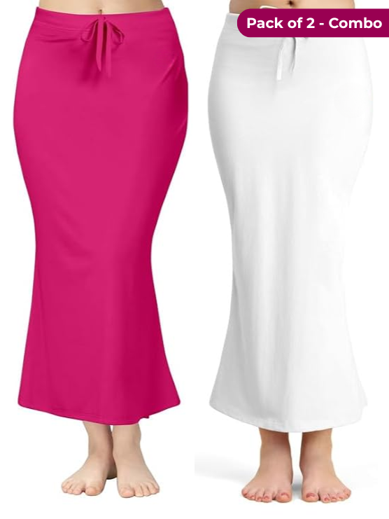 Pack of 2 Pink & White Comfort Lycra 4 Way Fabric Saree Shapewear For Women