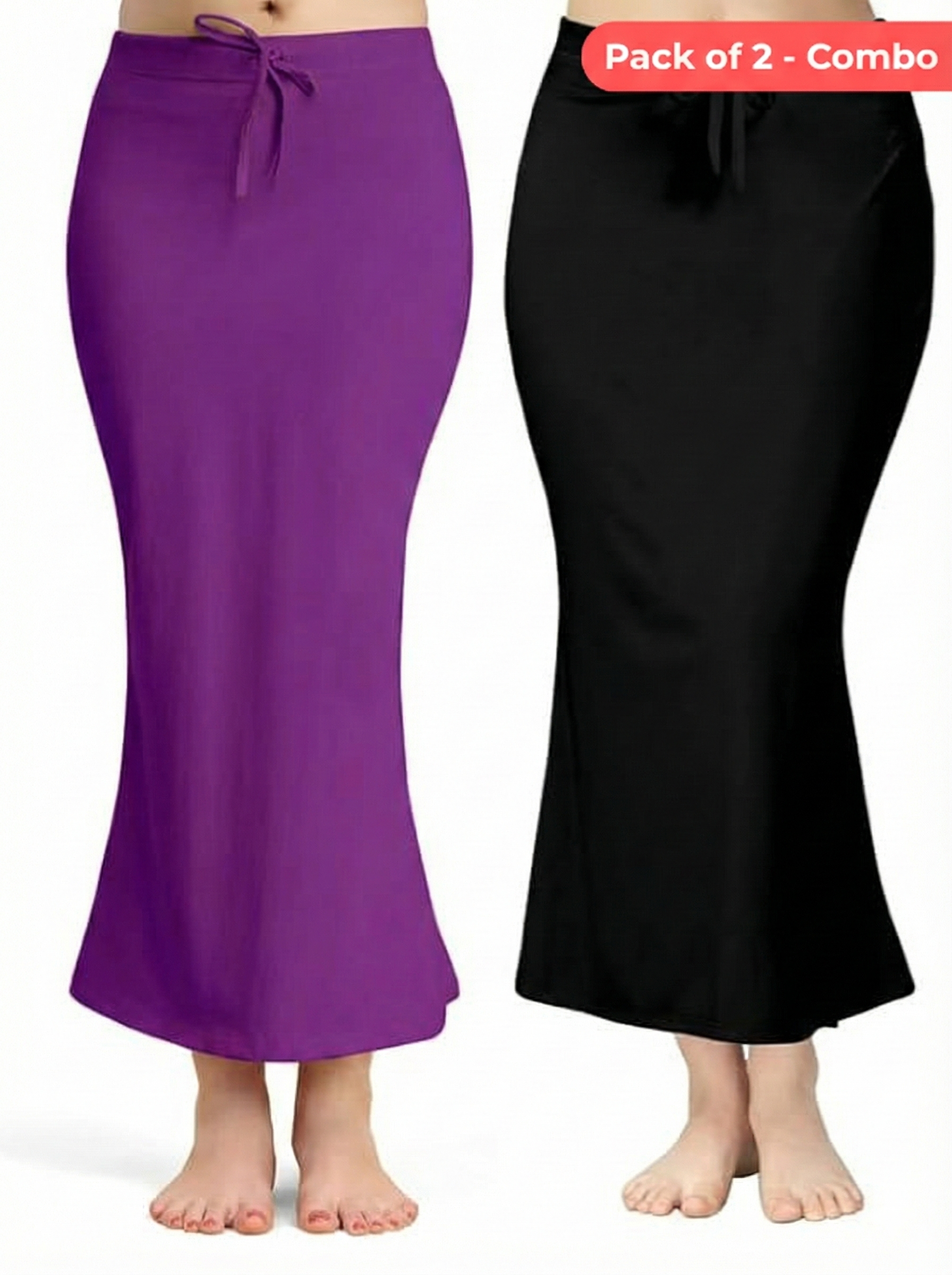 Pack of 2-Purple-Black-Comfort Lycra 4 Way Fabric Saree Shapewear For Women