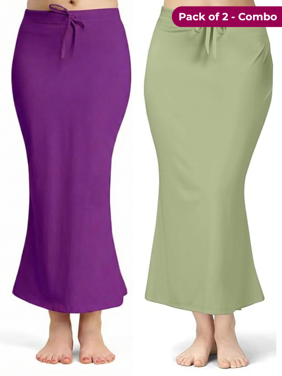Pack of 2 Purple & Light Green Pista Comfort Lycra 4 Way Fabric Saree Shapewear For Women