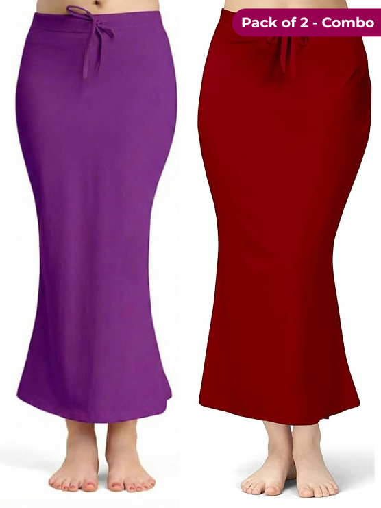 Pack of 2 - Purple & Maroon Comfort Lycra 4 Way Fabric Saree Shapewear For Women