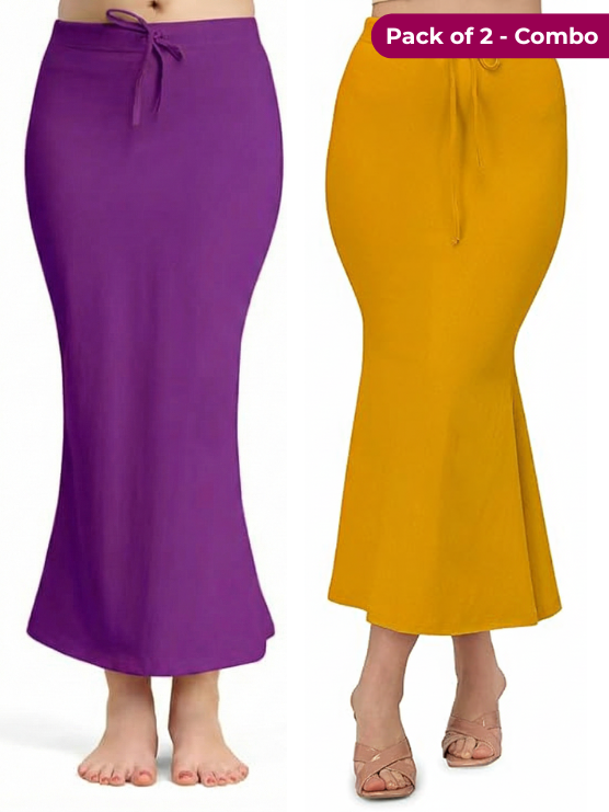Pack of 2 - Purple & Mustard Comfort Lycra 4 Way Fabric Saree Shapewear For Women